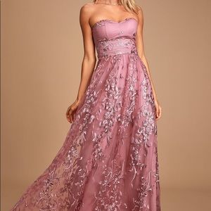 NWT Mauve Purple Embroidered Strapless Maxi Dress